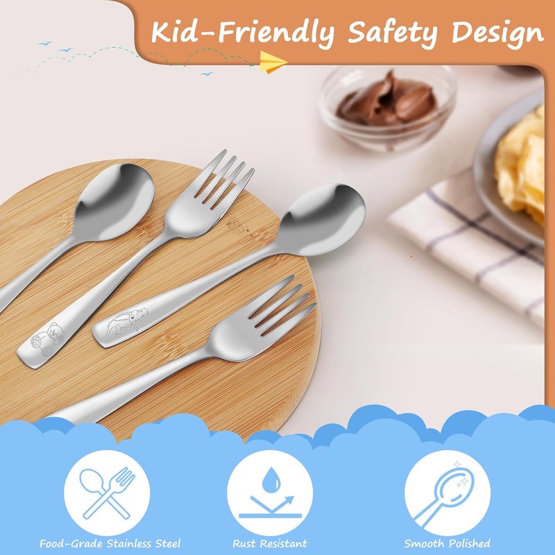 AUOIKK 14-Piece Toddler Flatware, Kids Utensils Stainless Steel Cutlery Set, Children Safe Spoons and Forks with Ergonomic Handle, Easy to use and Dishwasher Safe (Crocodile and Bear) - Image 3